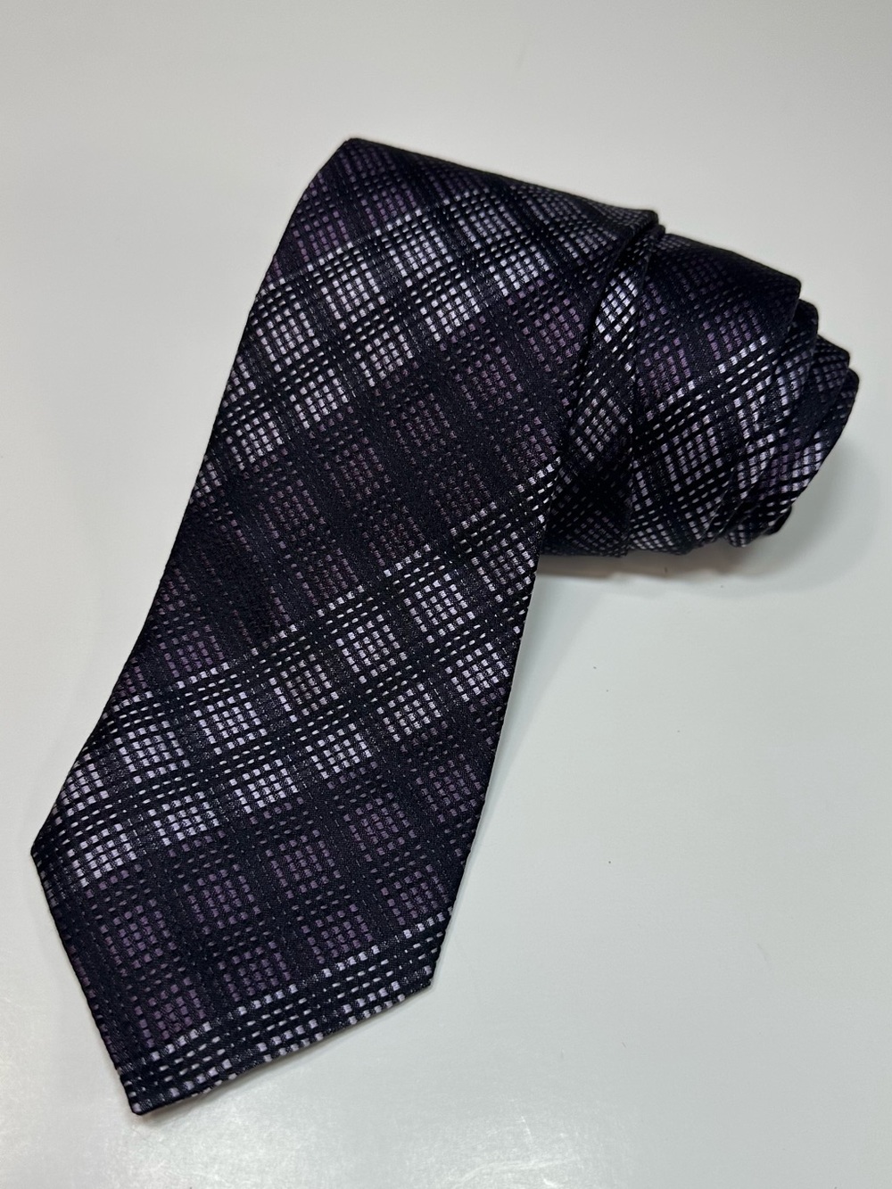 Men's Purple Plaid 100% Silk Tie - Classic Formal Accessory